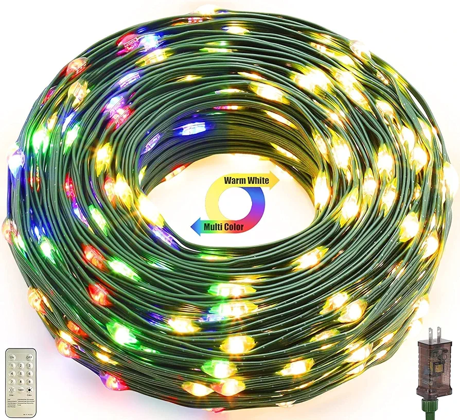 Christmas String Lights Outdoor Indoor 300LED with 8 Modes & Timer, Fairy Lights for Home Christmas Wedding Party Room Yard Tree Holiday Decorations -WarmWhite&Multicolor