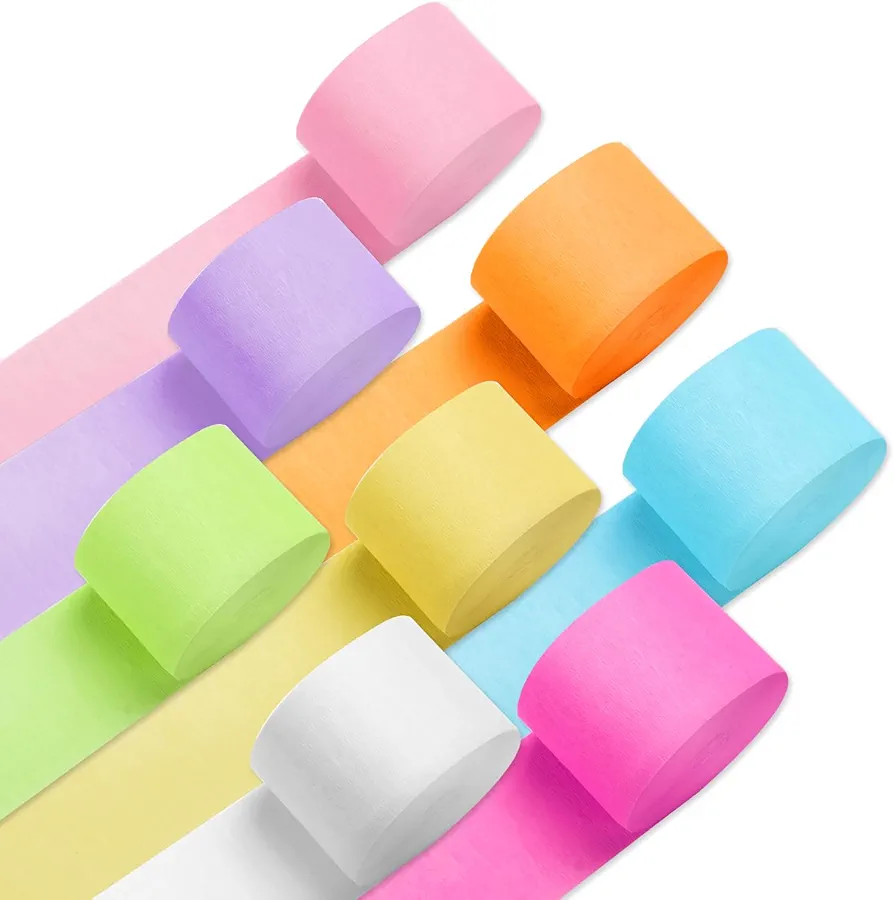 Crepe Paper Streamers, 8 Rolls 656ft Party Streamers, Pack of 8 Pastel Colors Crepe Paper for Kids Girls Birthday Party Supplies Wedding Bridal Baby Shower Decorations (1.8Inch x 82Ft/Roll)