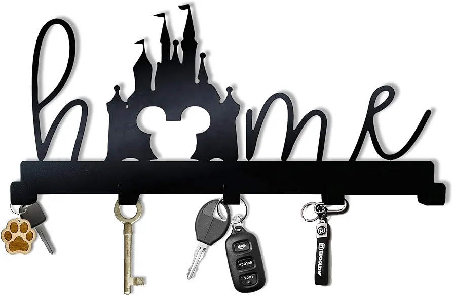 Disney Home 5 Hook Key Holder - Disney Castle Key Hook Rack - Magical Key to The Kingdom Wall Hanger - Mickey Key Hangers - Kids Room Entrance Décor - Disney Door Gifts