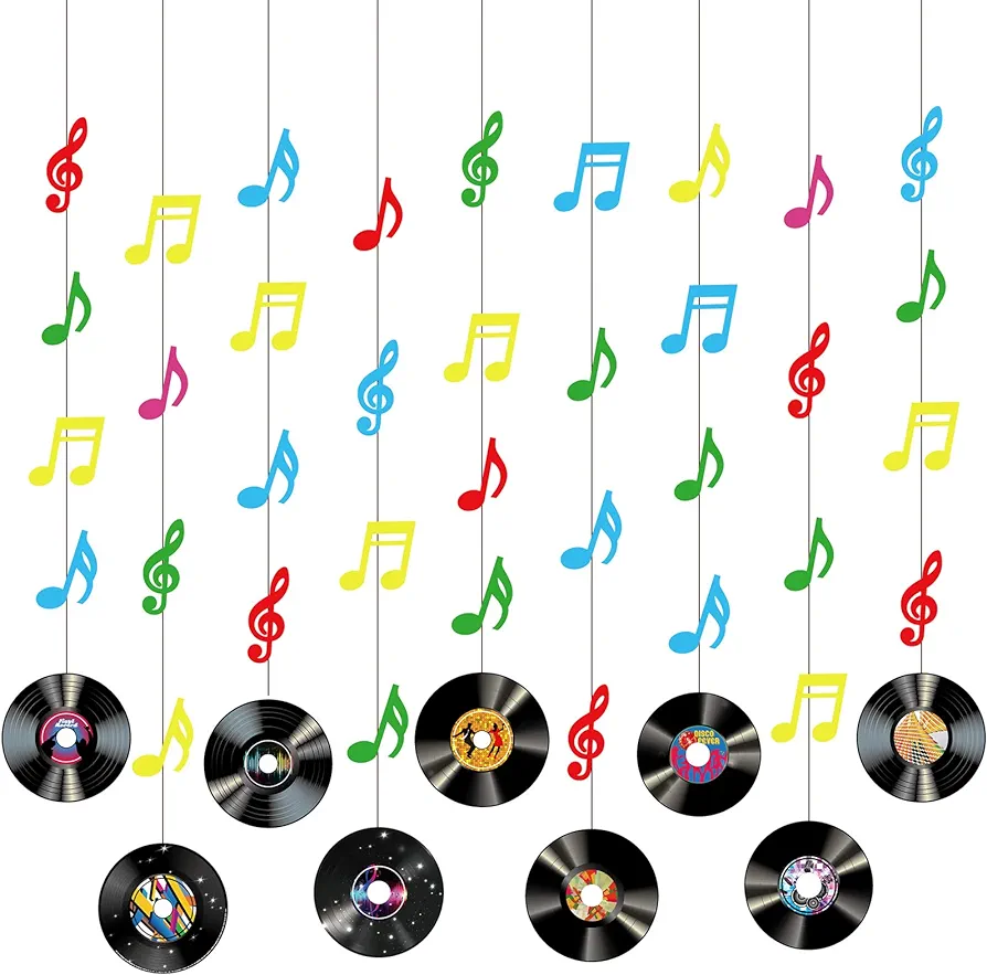 9 Pieces Record Decorations Rock and Roll Party Decorations Vinyl Records Hanging Cutout Ceilings 1950's Music Themed Party Favor Birthday Party Supplies Room Wall Decor