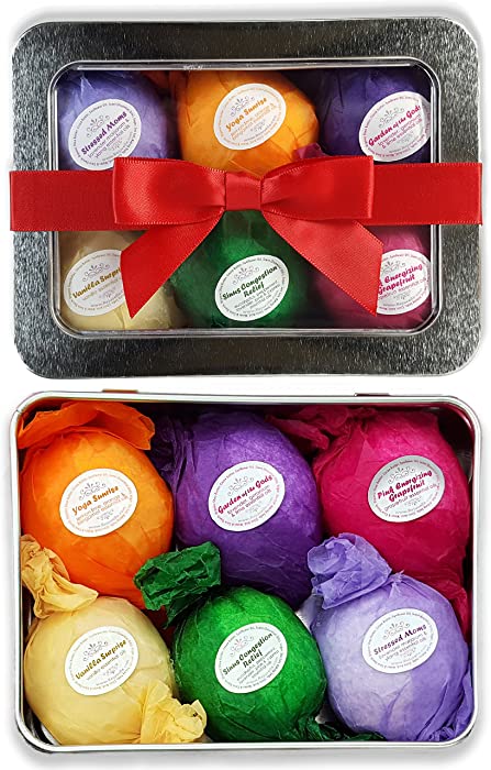 Bath Bomb Gift Set USA - 6 Vegan Essential Oil Natural Fun Fizzies Spa Kit. Organic Shea/Cocoa Soothe Dry Skin. Luxury Gift for Valentine, Women, Mom, Teen Girl, Birthdays. Add to Tub Tea or Baskets