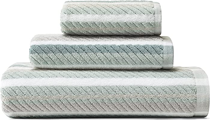 Tommy Bahama Home Ocean Collection Towel Set-100% Cotton, Ultra Soft & Absorbant, Fade-Resistant, Oeko-Tex Certified, 3 Piece, Bay Blue