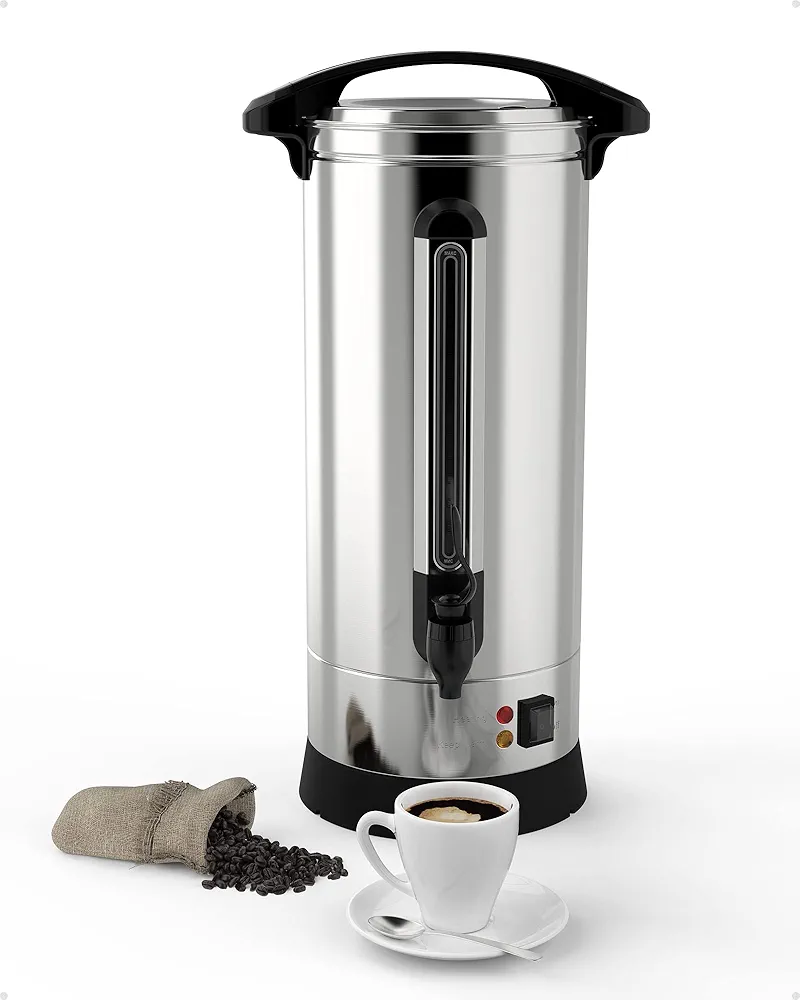 [60 Cup 10L Commercial Coffee Urn, [Quick Brewing] [Double-wall 304 Stainless Steel] Large Coffee Make for Church, Meeting rooms, Lounges, and Other Large Gatherings