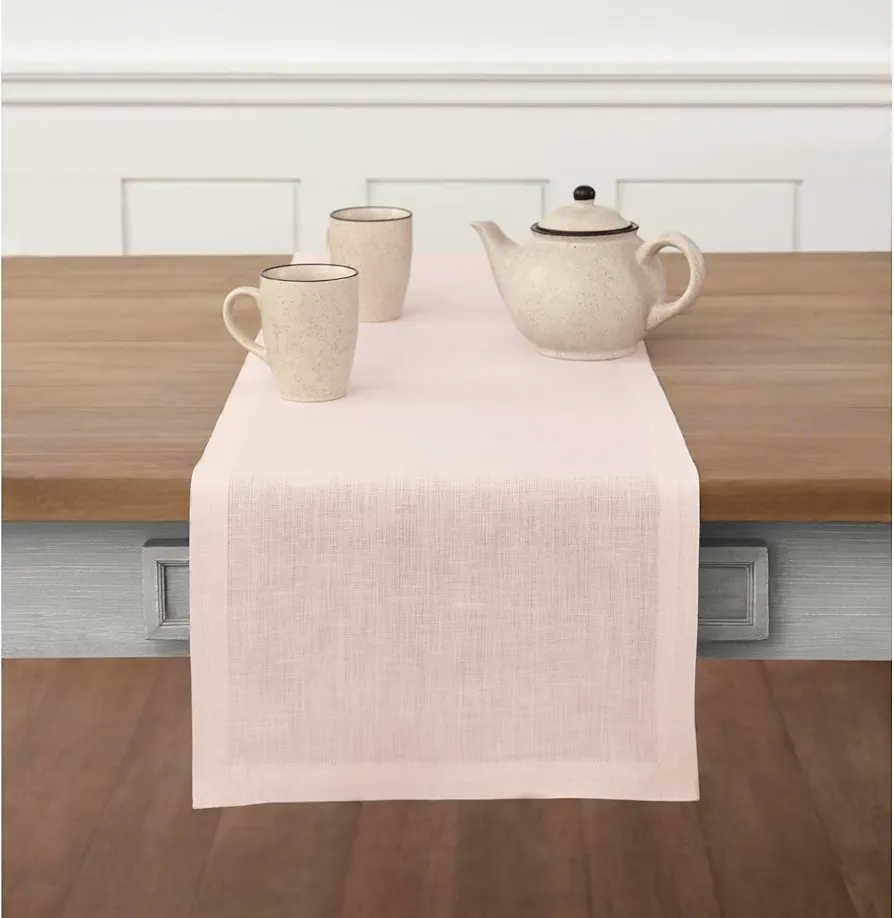 Solino Home Linen Table Runner 90 Inches Long – 100% Pure Linen Pink Table Runner 14 x 90 Inch – Machine Washable Dining Summer Table Runner – Fete