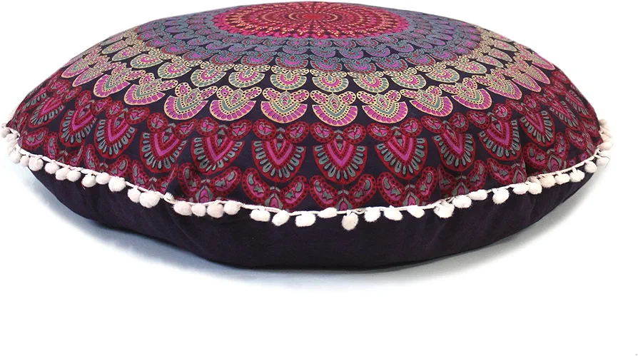 large round seat floor cushion chair ottoman cover pouf pillow meditation floor cushions for adults seating pouffe ottoman throw covers craft room furniture for sitting cover 22 Inches (Pink)