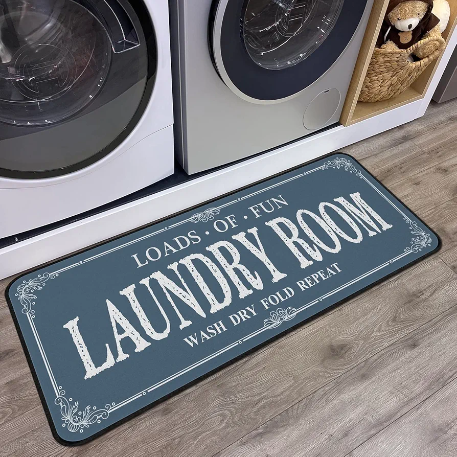 Laundry Room Rug Runner Non Slip Laundry Mats Mudroom Runner Farmhouse Kitchen Floor Mat Bathroom Laundry Room Decor Accessories(Blue, 20 X 47 inch)