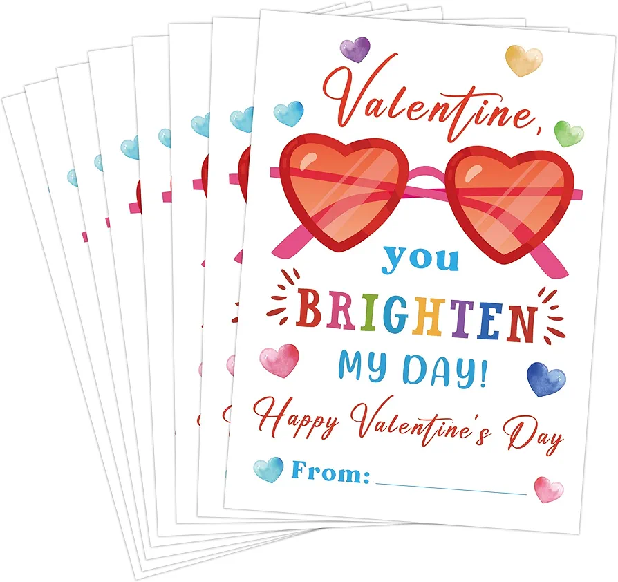 30 Greetings Valentine's Day Cards - Valentine's Day Sunglasses Tag, Classroom Valentine's Day Cards for Kids, Gender Neutral Party Supplies (C03)