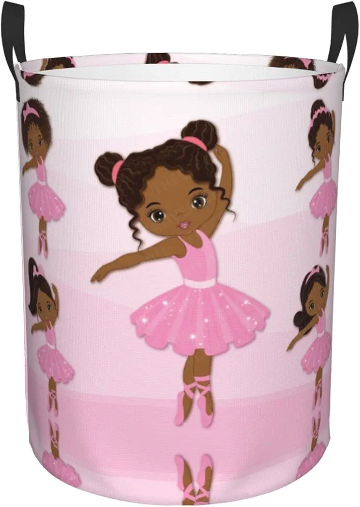 Cute African American Black Girl Round Laundry Hamper Storage Basket Toys Cloth Organizer Bin For Home Bathroom Bedroom Dorm Nursery, 62l