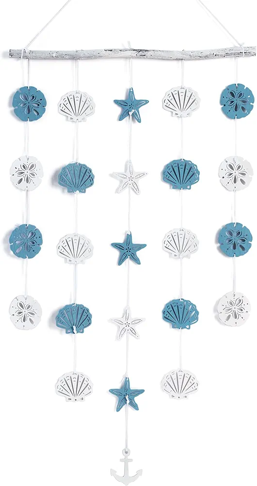 SOMTO Beach Seashell Wall Hanging Decor,Ocean Boho Farmhouse Rustic Coastal Themed Decorations for Home | Shells Starfish and Anchor Beach Nautical Decor for Bathroom, Bedroom or Living Room