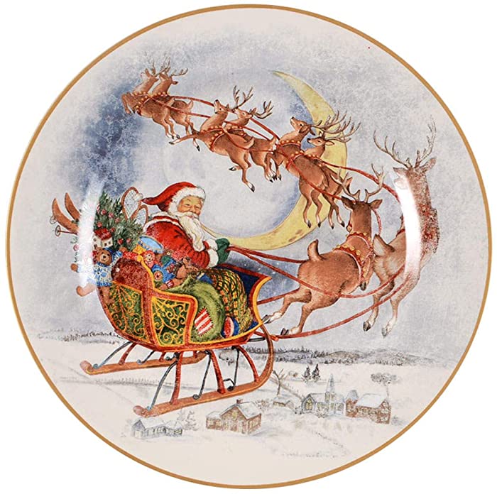 Pottery Barn China Nostalgic Santa (Nostalgic Christmas) Dinner Plate, Santa and Sleigh