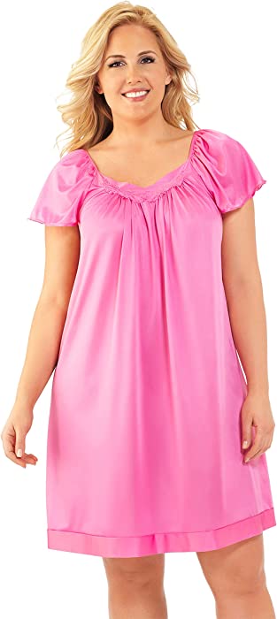 Exquisite Form Women's 30109 Nylon Tricot Flutter Sleeve Short Knee Length Nightgown