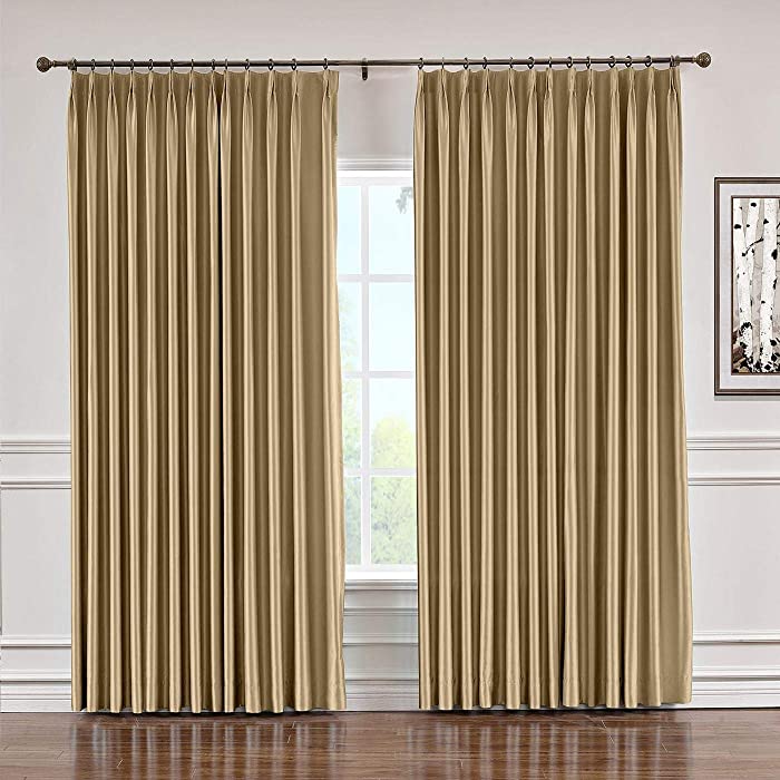 TWOPAGES Taupe Light Reducing Pinch Pleated Curtain for Bedroom, Soft Faux Silk Curtain Sliding Glass Door Curtain Window Treatment Drape (1 Panel, 50 x 96 Inches)