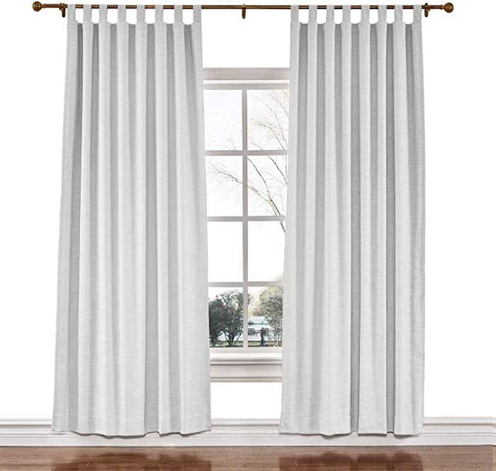 TWOPAGES 84 W x 96 L inch Tab Top Darkening Drapes Liz Faux Linen Curtains with Blackout Lining Drapery Panel for Living Room Bedroom Meetingroom Club Theater Patio Door (1 Panel),Beige White