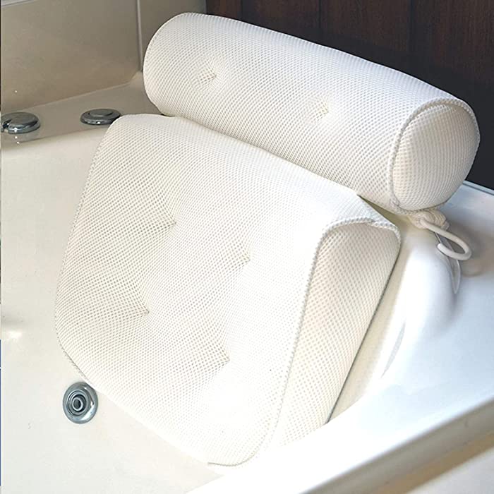 XXIOJUN Bathroom Pillow, Non-Slip 6 Large Suction Cups, Waterproof Home Bath Pillow Spa, Bathtub Pillow Featuring Total Support for Head, Neck and Back (Color : White, Size : 36x32x8cm)