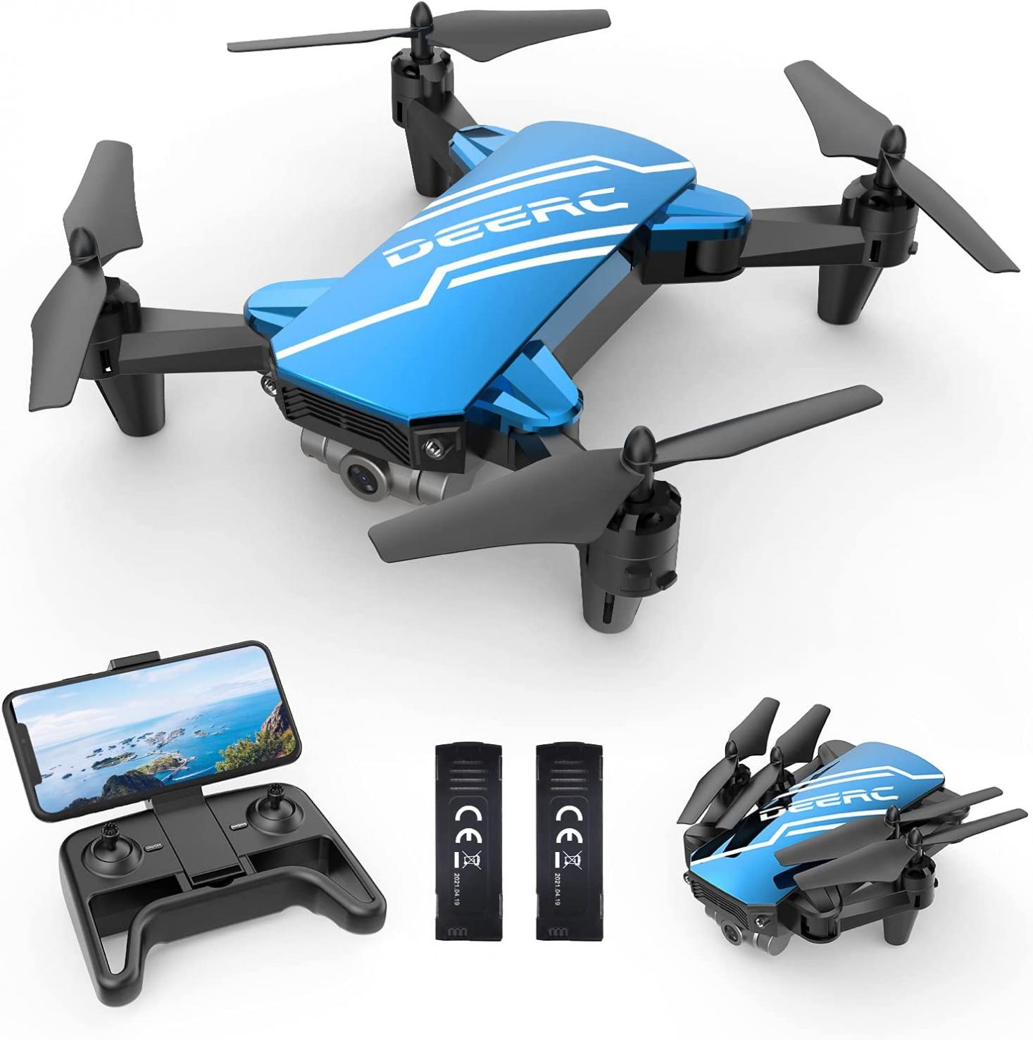 DEERC D20 Mini Drone with Camera for Kids, Remote Control Toys Gifts for Boys Girls with Voice Control, Gestures Selfie, Altitude Hold, Gravity Control, One Key Start, 3D Flips 2 Batteries, Blue