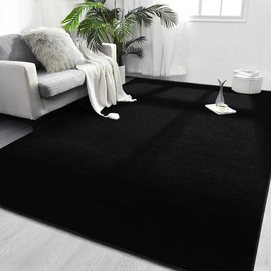 Area Rugs for Bedroom Living Room, 4x6 Black Super Soft Comfy Thickened Memory-Foam Indoor Carpets, Modern Aesthetic Minimalist Carpet for Boys Girls Adults Apartment Nursery Home Décor