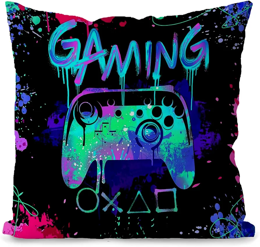 Gaming Pillow covers,Gamer Pillow Covers 18x18,Gamer Room Decor for boys,Gaming Room Decor, Boys Room Decor,Gaming Decor for Boys Bedroom, game room accessories and decor, gaming decor.