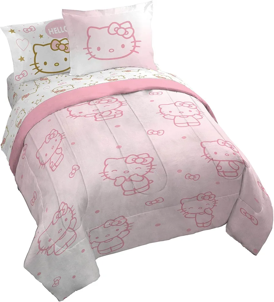 Jay Franco Hello Kitty Queen Comforter Set - 7 Piece Bedding includes Sheet Set & Pillow Covers - Super Soft Pink Bedding