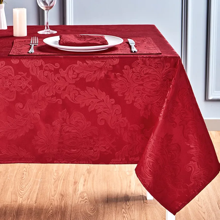 Rectangle Table Cloth, Waterproof Wrinkle Resistant Washable Jacquard Polyester Oblong Rectangular Tablecloth, Fabric Table Cover Kitchen Dining Dinner (60x144 Inch, 12-14 Seats, Red)