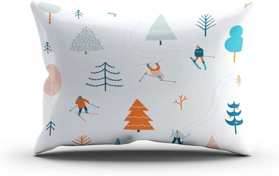 Throw Pillow Cover Home Sofa Living Room Hidden Zipper Decor Square 16 x 24 Inch Ski People Skiing Snowing Pattern Background Illustration Decorative Cushion Cover Pillowcase