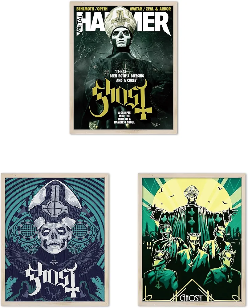 Generic Band Ghost Poster Metal Rock Posters for Room Aesthetic Vintage Music Wall Art Girl and Boy Teens Dorm Decor Set of 3 8in x 10in Unframed