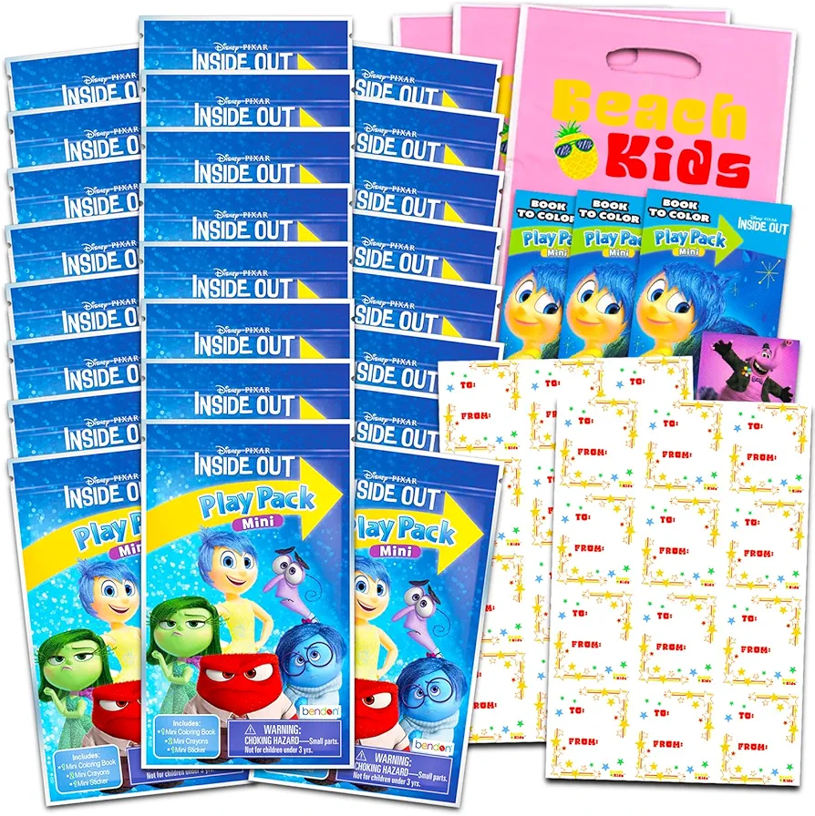 Inside Out Classroom Prizes Party Favors - Bundle of 24 Disney Inside Out Activity Packs - Elementary, Kindergarten, Pre-K | Coloring, Stickers, More