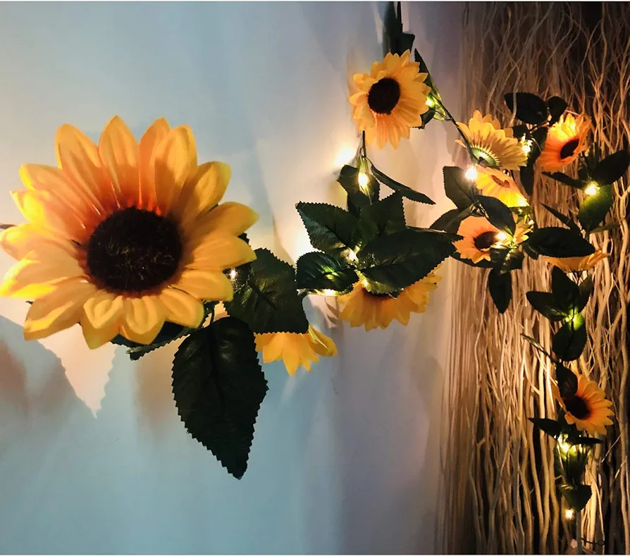 30 LED Artificial Sunflower Garland with Lights Battery Powered 7.2ft Sunflower Vine Fake Flowers Garland String Lights for Indoor Bedroom Holiday Garden Wedding Birthday Party Table Decor