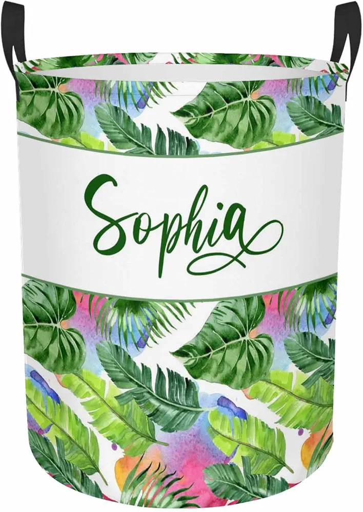 Design Your Own Custom Tropical Green Palm Leaf Laundry Basket with Name and Multiple Compartments, Keep Your Laundry Room Tidy and Organized