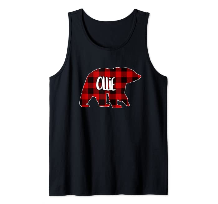 Mens Ollie Bear Custom Red Buffalo Plaid Christmas Pajama Tank Top