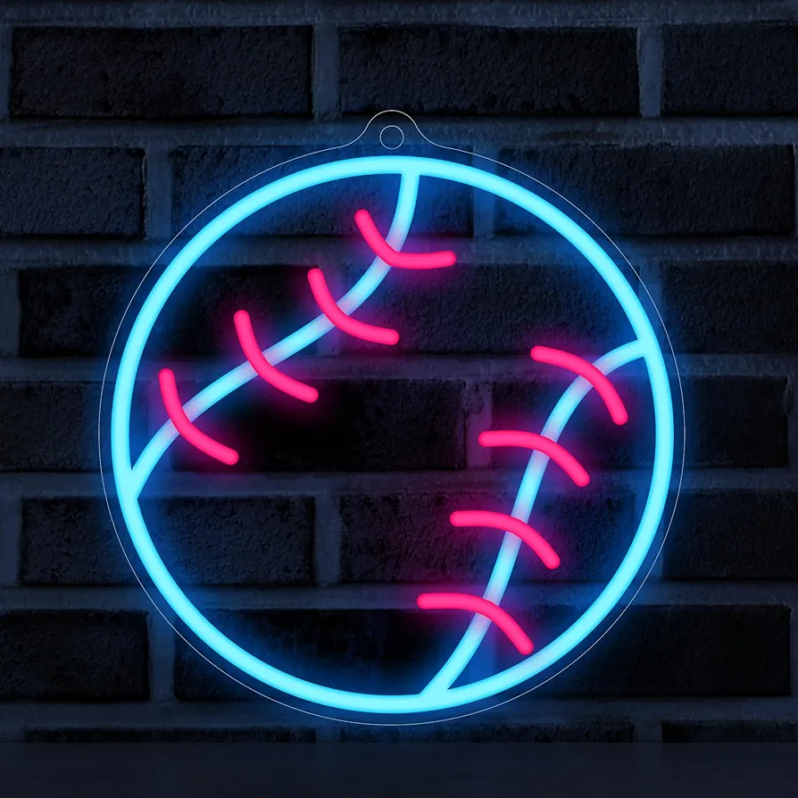 Lampeez Baseball Neon Sign, LED Baseball Lights for Room Decor, Light Up Signs for Wall Decor, Gift for Boys Teen Sports Party Decoration