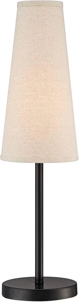 360 Lighting Snippet Modern Table Lamp 26" High Espresso Bronze Brown Metal Off White Linen Tapered Cone Shade Decor for Bedroom Living Room House Home Bedside Nightstand Office Family