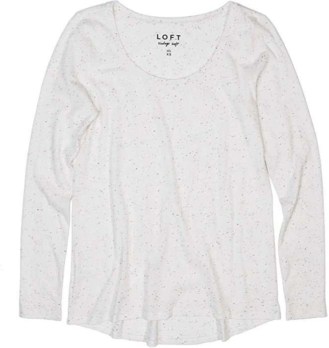 Ann Taylor LOFT Women's Long Sleeve Vintage Cotton Tee (Petite XX-Small, Cream/Neon Flecked)