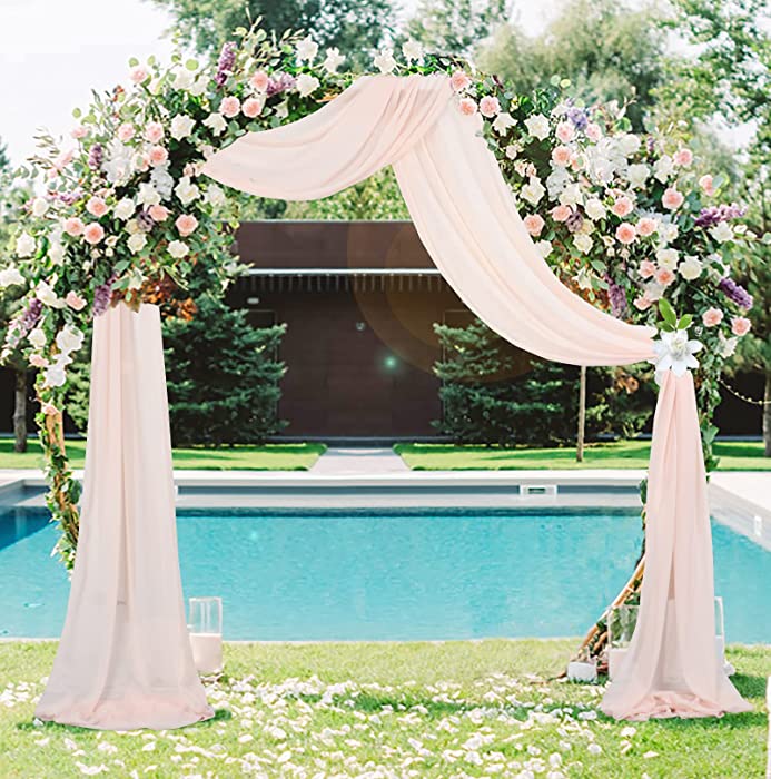 Peach Wedding Arch Drapes 2 Panels 2.4ftx20ft Chiffon Fabric Drapery Wedding Arches for Ceremony Sheer Backdrop Drapes for Arbor Ceiling Wedding Decoration (2.4FTx20FTx2pcs, Peach)