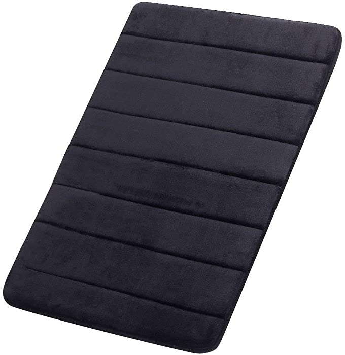 FINDNEW Non-Slip Soft Microfiber Memory Foam Bath Mat,Toilet Bath Rug,with Non-Skid Bottom Washable Quickly Drying Bathroom mats (20" X 32", Black)