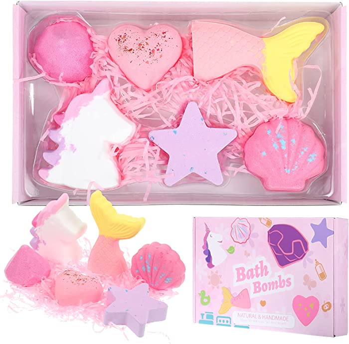 Unicorn Bath Bomb 6 Piece Bath Bomb Set for Kids Girls Women Shower Fizzy Spa Set Essential Oil Moisturize and Relax Handmade Birthday Valentines Christmas Present