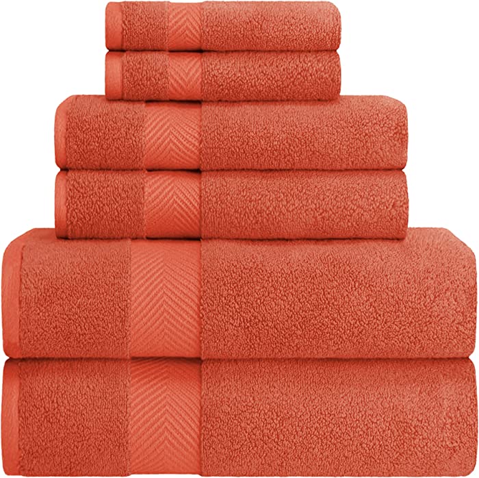 SUPERIOR Zero Twist 100% Cotton Towel Set - 6-Piece Set, Extra Soft Bath Towels, Face Towels and Hand Towels, Long-Staple Cotton Towels, Brick