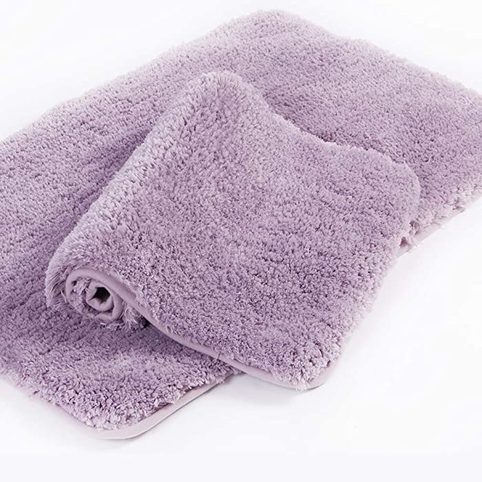 Walensee Shaggy 2 Piece Bath Rug Set, (20 x 32, 2 Pack Set, Lavender) Bathroom Rug Set Bath Mats for Bathroom Machine Wash/Dry Absorbent Bathroom Mats Set Non Slip Plush Rug Sets for Shower