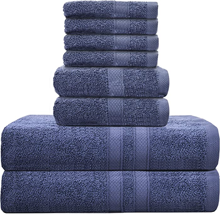 Talvania Bath Towel Set - Luxury Hotel Bath Towels 100% Ring Spun Cotton 8 Piece Towel Set; 2 Bath Towels, 2 Hand Towels and 4 Washcloths Perfect for Bathrooms, Guest Room, Spa or Hotels (Navy)