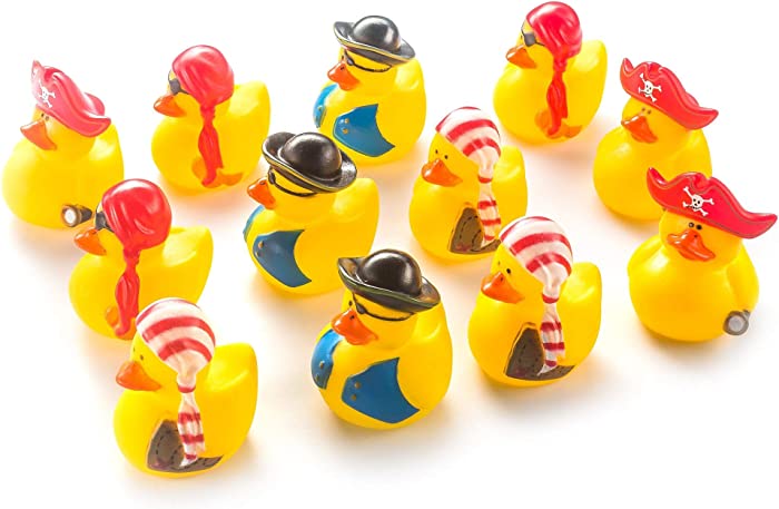 12 Pieces - Mini Pirate Rubber Duckies Bath Toys for Baby Shower - Pirate Party Supplies - Assorted Design