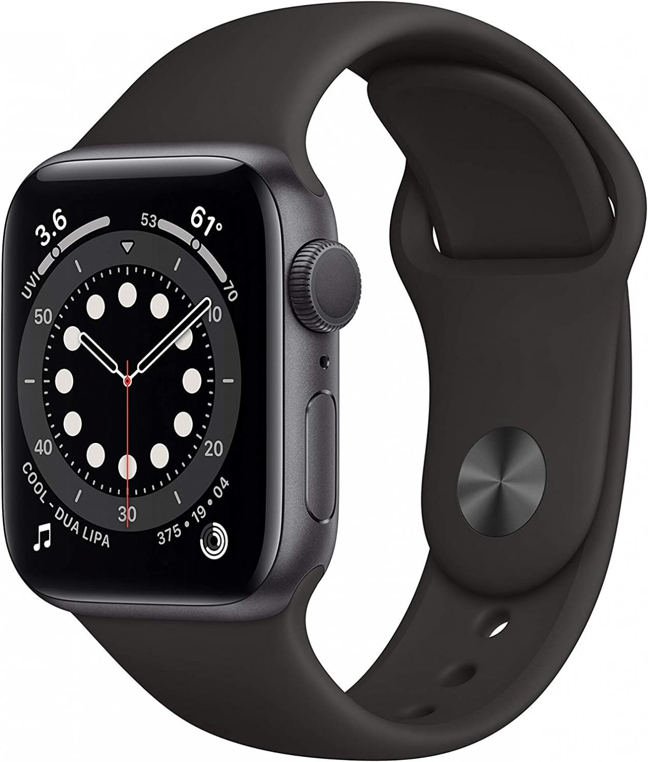 Apple Watch Series 6 (GPS, 40mm) - Space Gray Aluminum Case with Black Sport Band (Renewed)