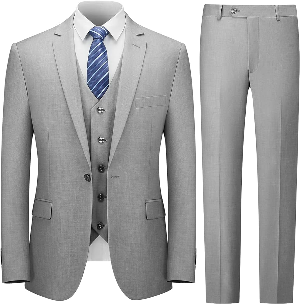 Cooper & Nelson Men's Suit Slim Fit, 3 Piece Suits for Men, One Button Solid Jacket Vest Pants with Tie, Tuxedo Set