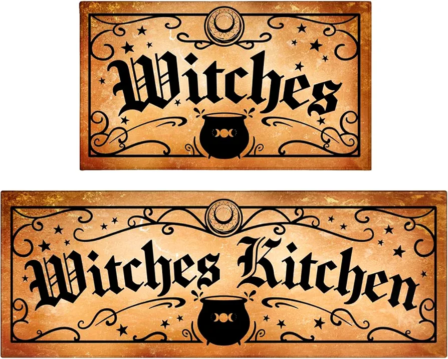 Halloween Kitchen Rug Halloween Kitchen Mat Retro Vintage Witches Halloween Rug Set Goth Occult Pattern Decor Witchy Home Decor Non-Slip Floor Mat Runner Rug for Kitchen Laundry Living Room Front Door