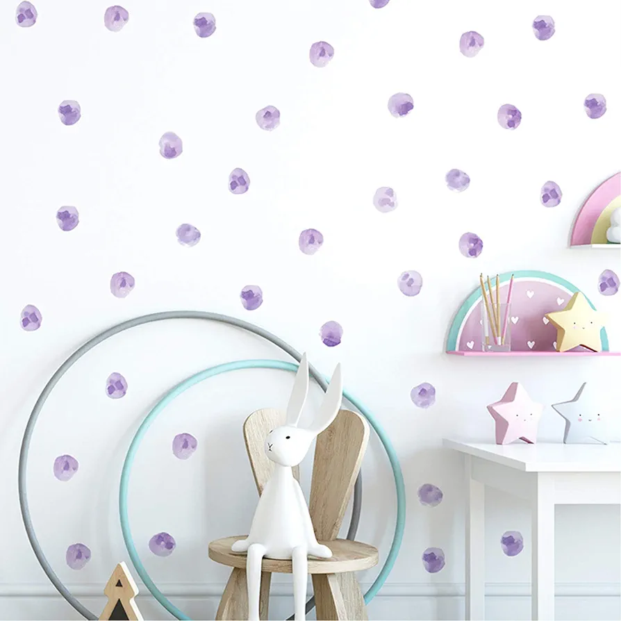 120pcs 2.2'' Purple Polka Dots Wall Decals Nursery Watercolor Wall Stickers for Kids Removable Peel and Stick Waterproof Wall Art Decor for Classroom Living Room Bedroom