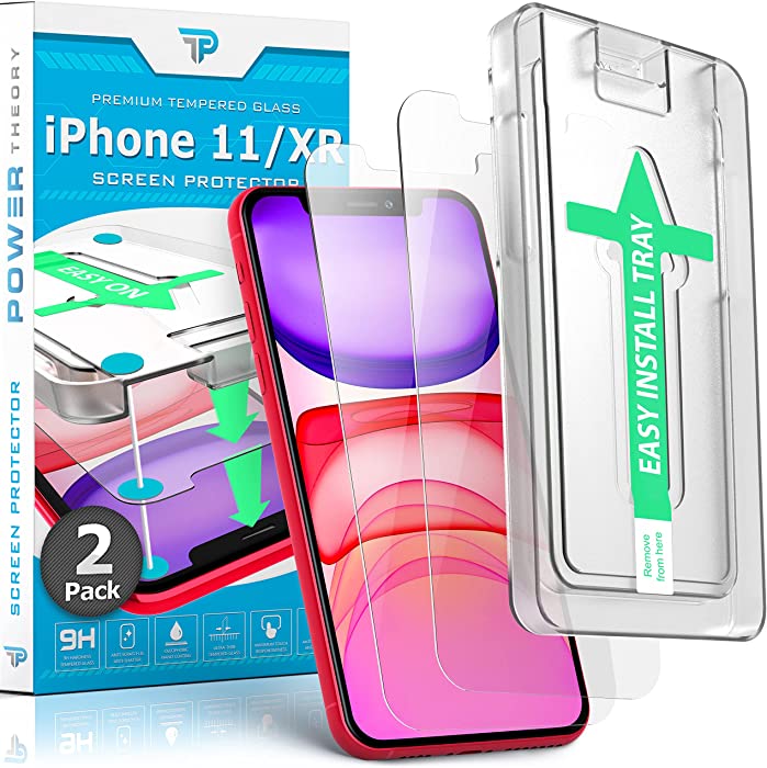 Power Theory Screen Protector for iPhone 11/iPhone XR Tempered Glass [2-Pack] with Easy Install Kit [Case Friendly][6.1 Inch]