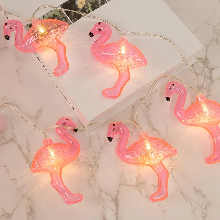 DomeStar 10Ft Pink Flamingo Lights, LED Flamingo String Lights Battery Operated Fairy Lights Outdoor Tropical Hawaiian Luau Party Wedding Birthday Decor