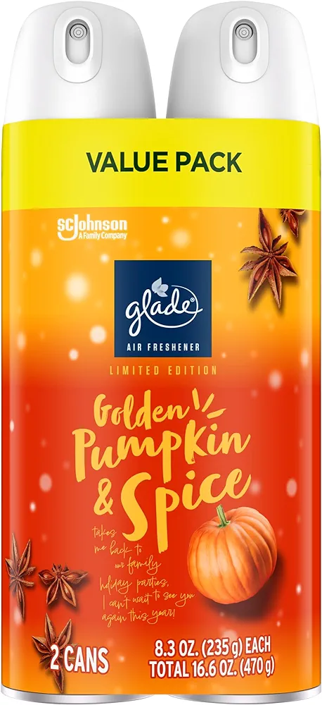 Glade Air Freshener Room Spray, Golden Pumpkin & Spice, 8.3 oz, Limited Edition Scent, 2 Count