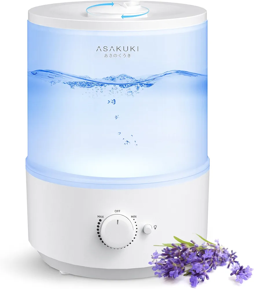 ASAKUKI Humidifiers for Bedroom Home, 3L Top Fill Cool Mist Humidifiers for Baby Nursery & Plants, 3-IN-1 Quiet Air Humidifier, Oil Diffuser & Night Light for Large Room, Auto Shut-off, BPA-Free, 30H