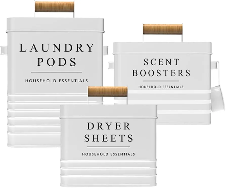 Laundry Pods and Scent Boosters containers with Dryer Sheets Holder 3-Pack