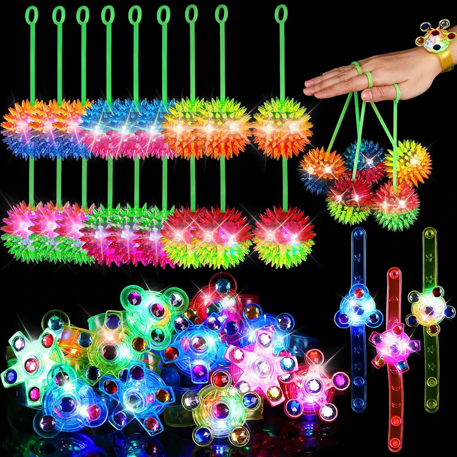 Liliful 36 Pack Light Up LED Ball Spiky Bouncy Ball LED Light Up Fidget Spinner Bracelets Favors Glow in The Dark Party Favors,Birthday Gifts,Classroom Prizes,Carnival Prize,Pinata Goodie Bags Stuffer