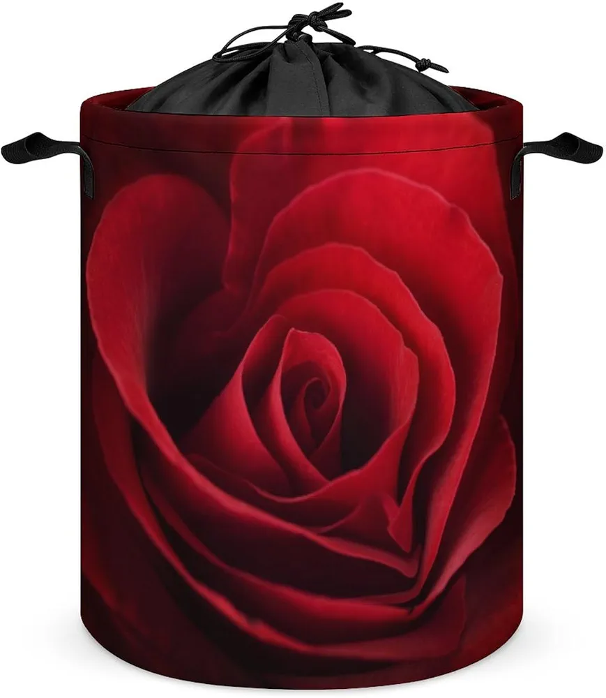 Valentine's Day Laundry Hamper Red Rose Laundry Basket Small Dirty Clothe Hamper Collapsible Drawstring Storage Basket Laundry Room Organization